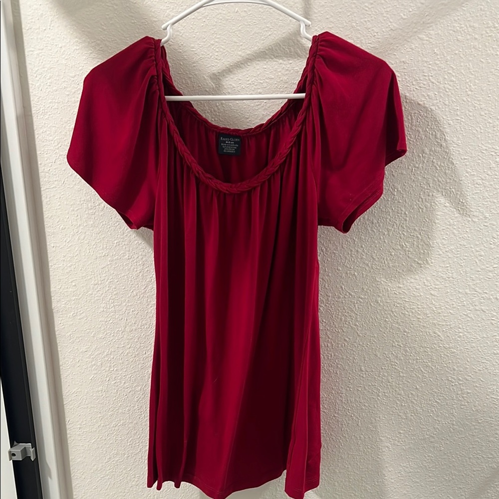 Faded Glory Red Ruffled Cap Sleeve Blouse